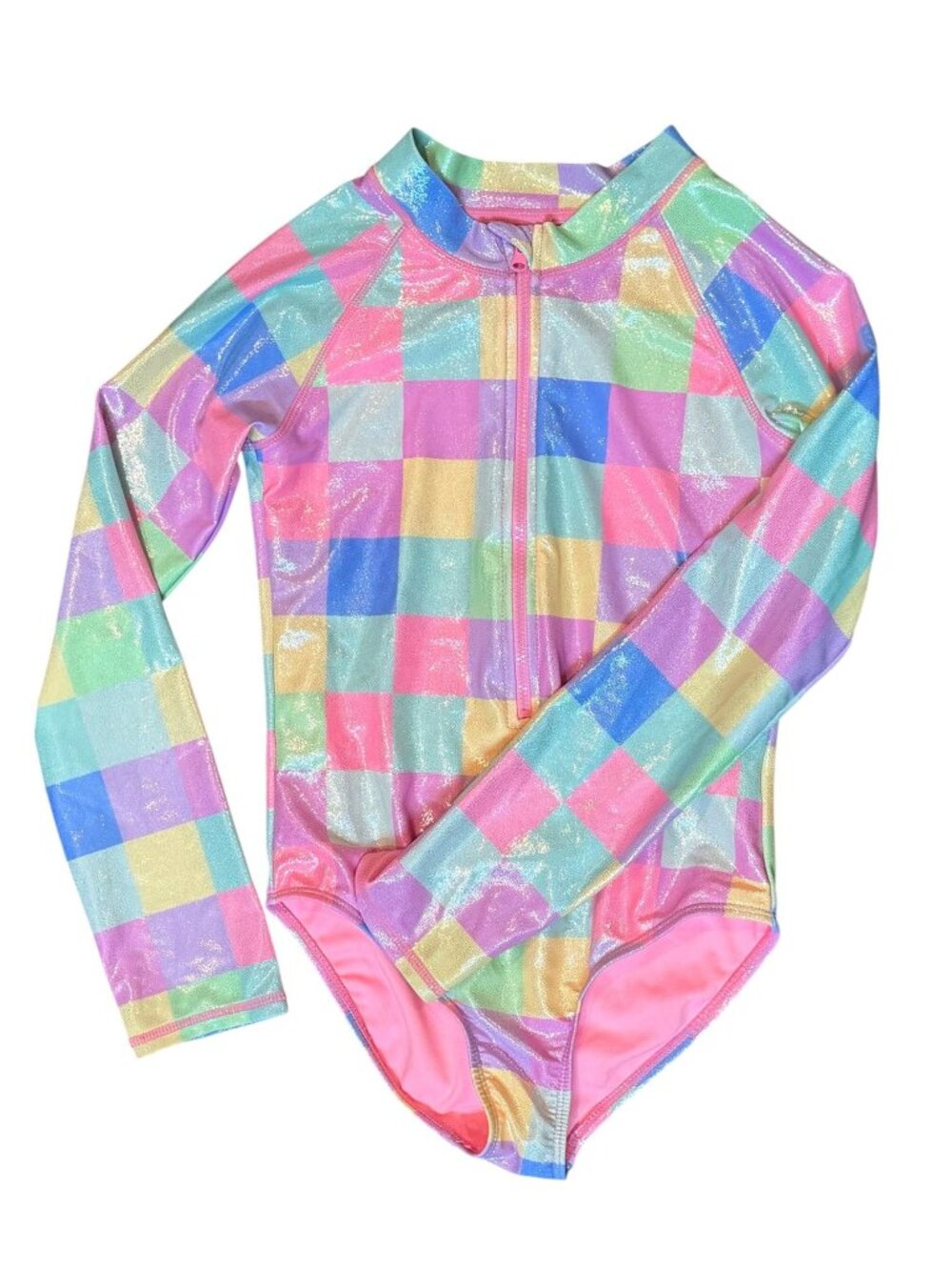 BMAGICAL Girls Swim Rashguard Size 8 Pink Plaid